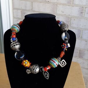 Artisan necklace with colorful charms